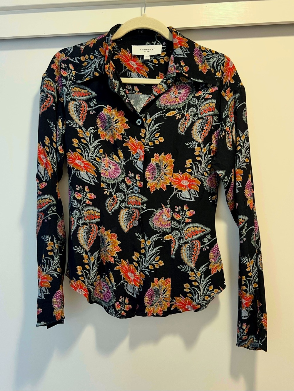 💐Equipment Black Floral Button-Down Long Sleeve Shirt